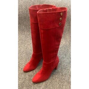 Jones New York Boots Womens 7M Kendra Knee High Red Suede Faux Vegan Zip Up
